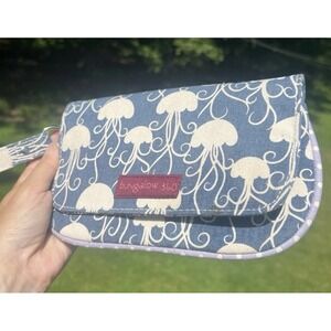 Bungalow 360 Canvas Blue And White Jellyfish Wristlet Clutch Wallet *Read